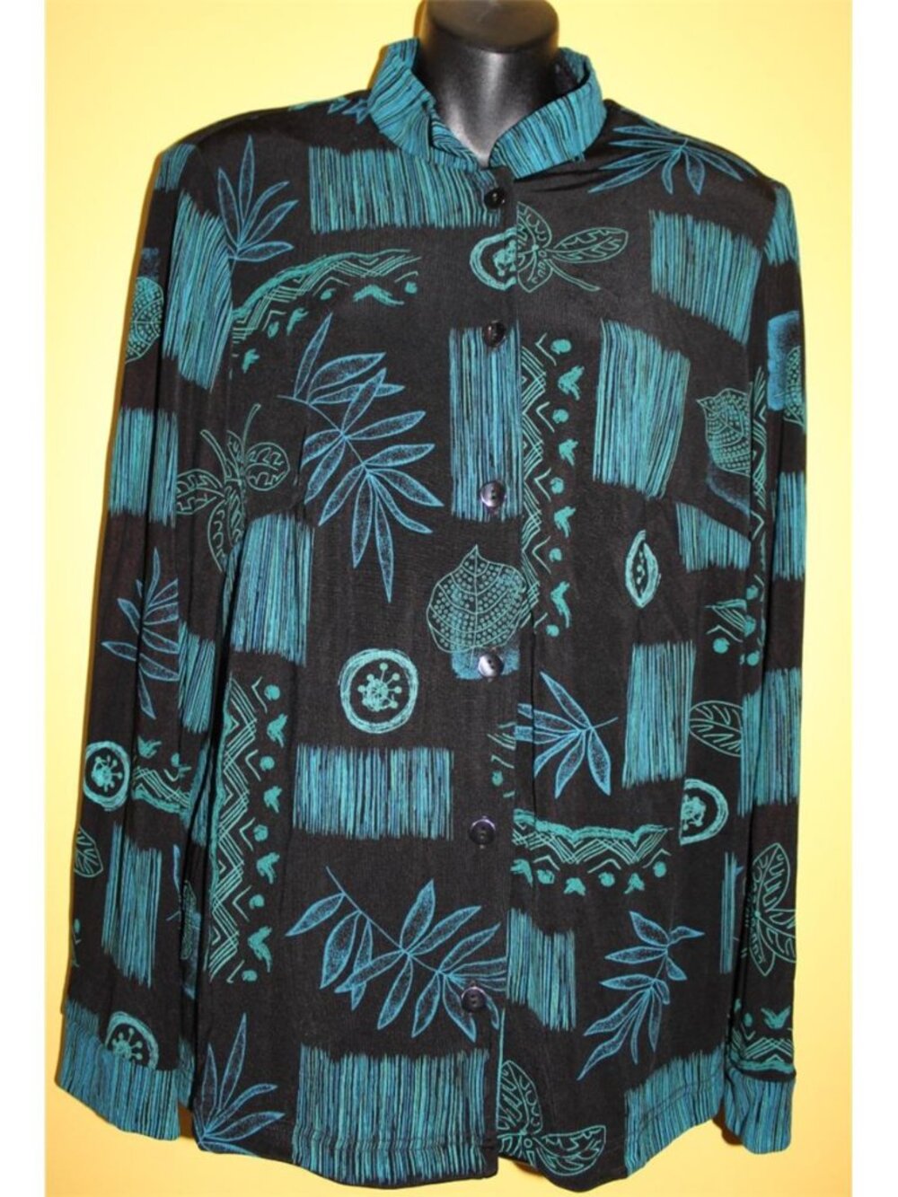 Coldwater Creek 1x Vintage Slinky Button Up Blouse Shoulder Pads Long Slvs
